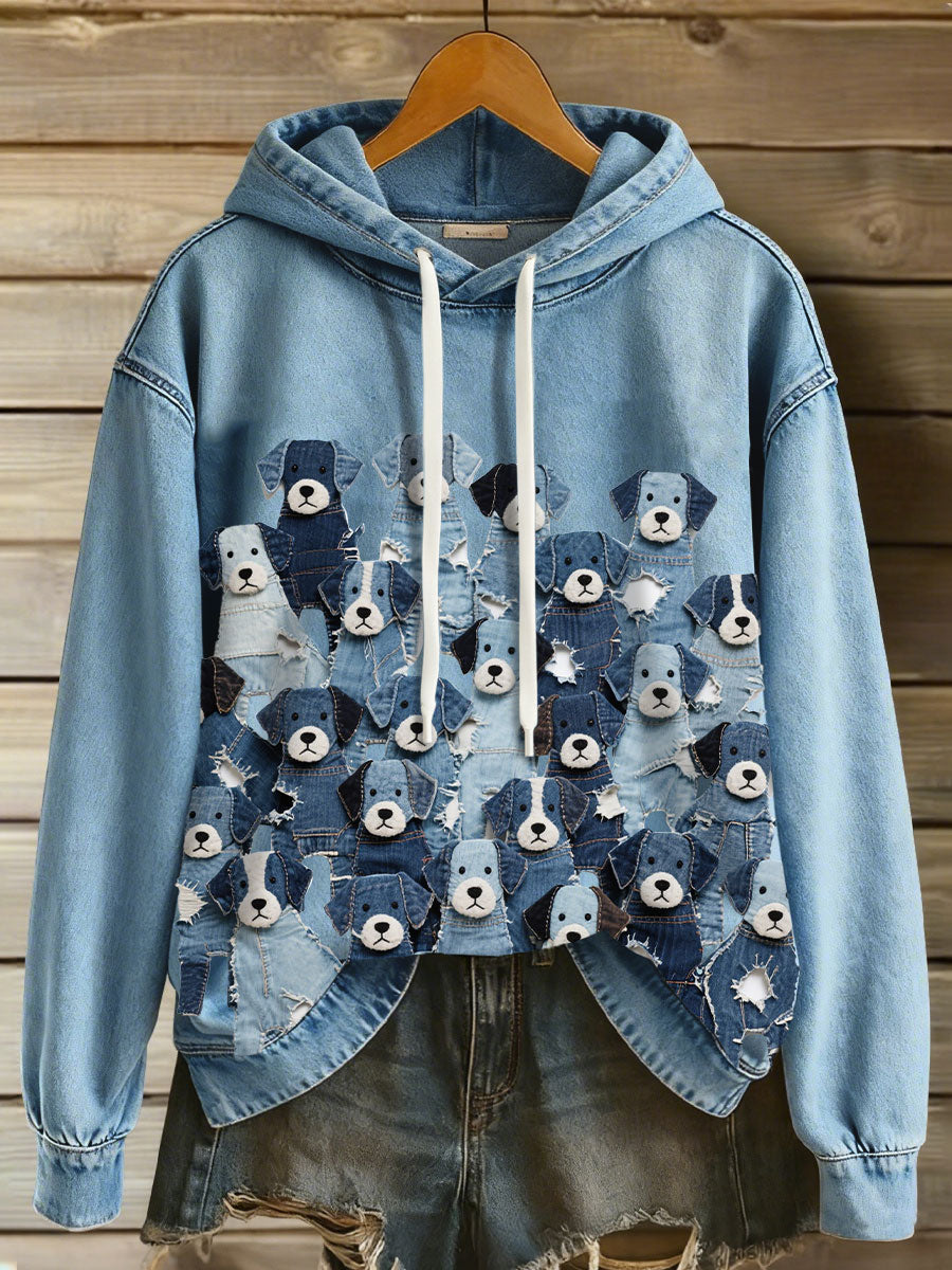 Damen Denim Welpen Hoodie