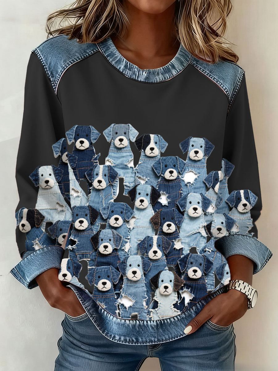 Damen-Denim-Welpen-Sweatshirt