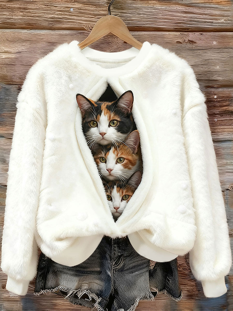Damen Katzen Flanell Sweatshirts