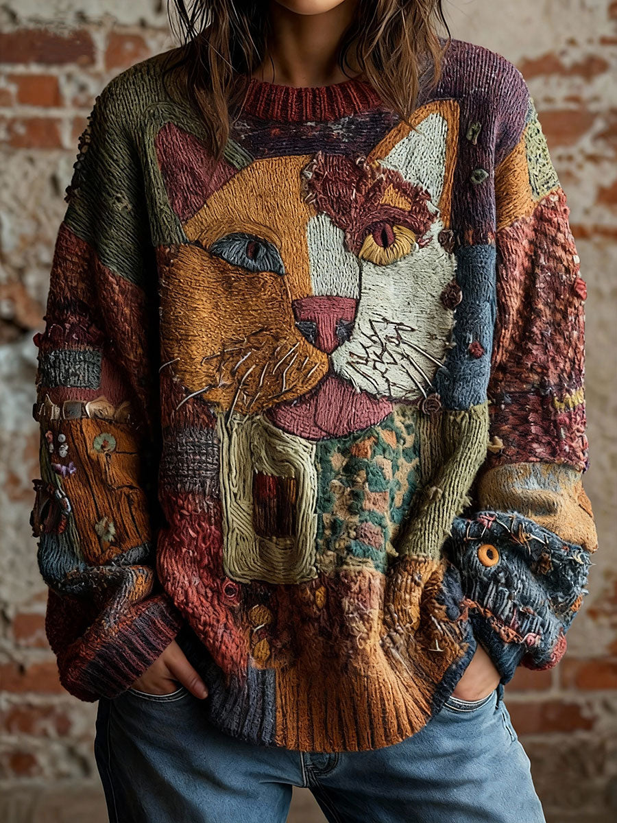 Frauen Künstlerische Katze Vintage Tops