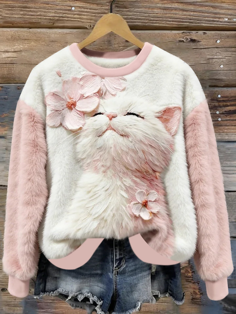 Damen niedlicher Tier kunst druck Lässiger Flanell pullover