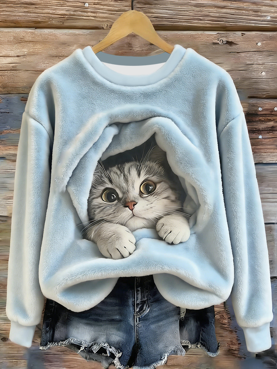 Damen niedlicher Tier kunst druck Lässiger Flanell pullover