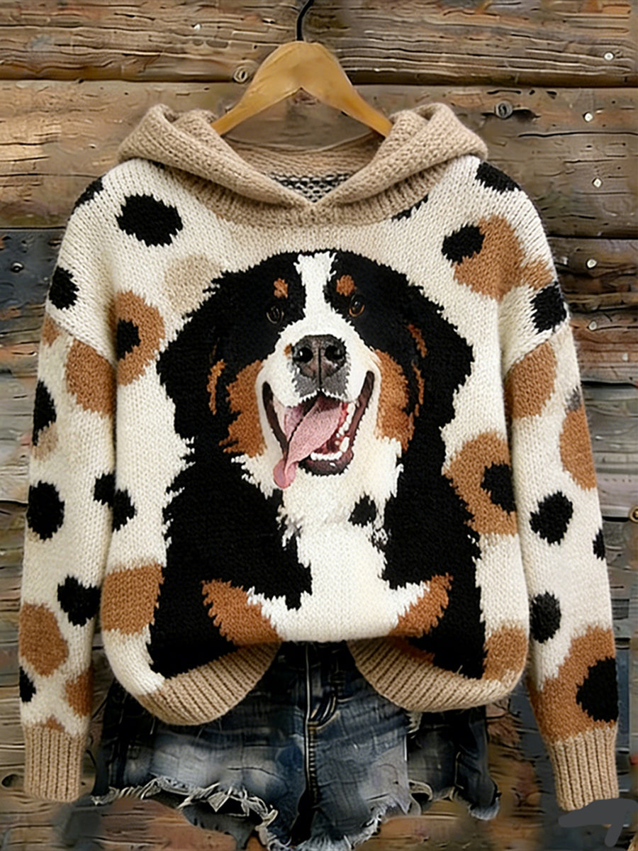 Damen Retro niedliches Welpen muster Kapuzen pullover