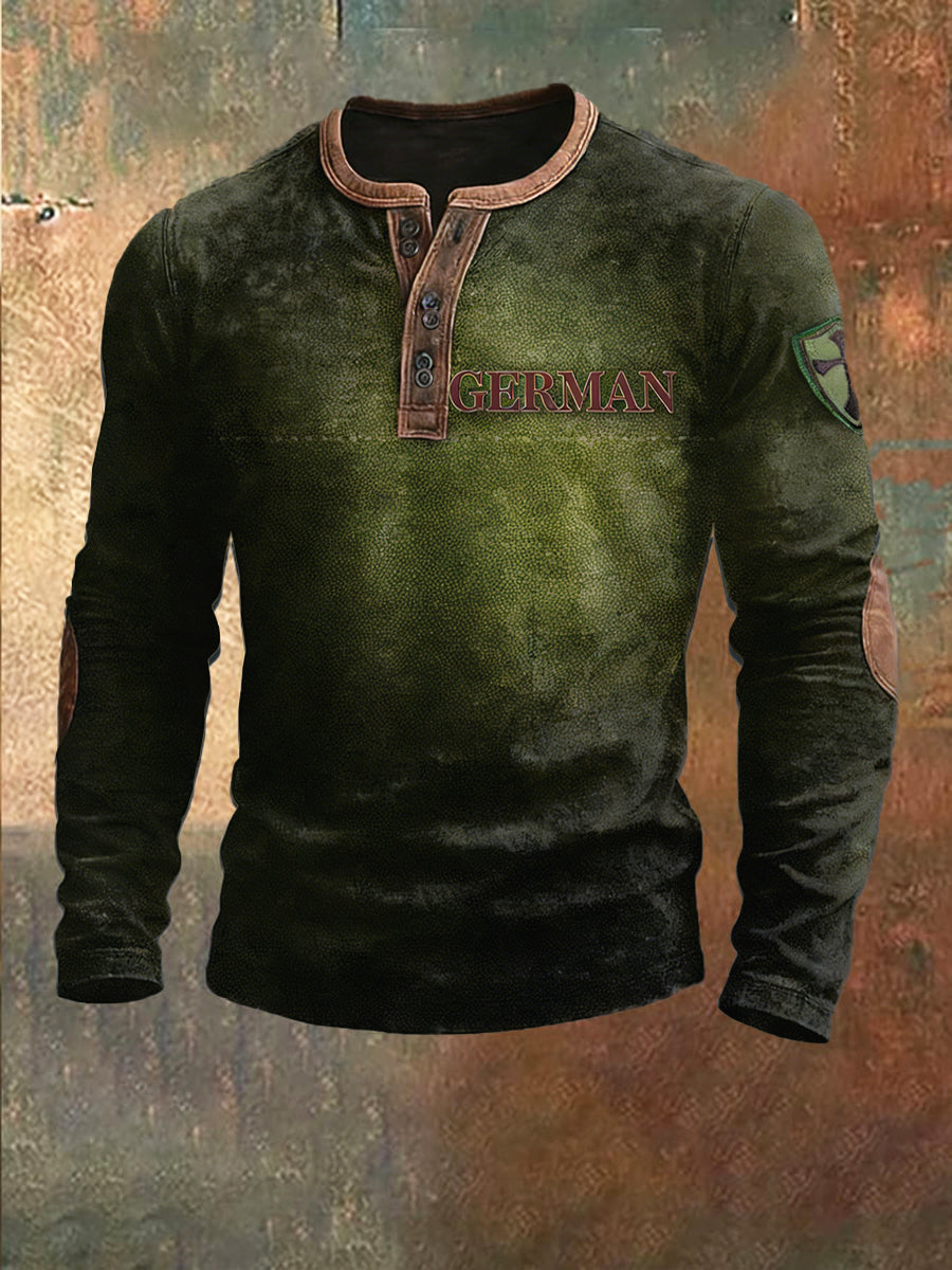 Herren-Sweatshirt mit deutscher Bedruckt Militär grün Patchwork