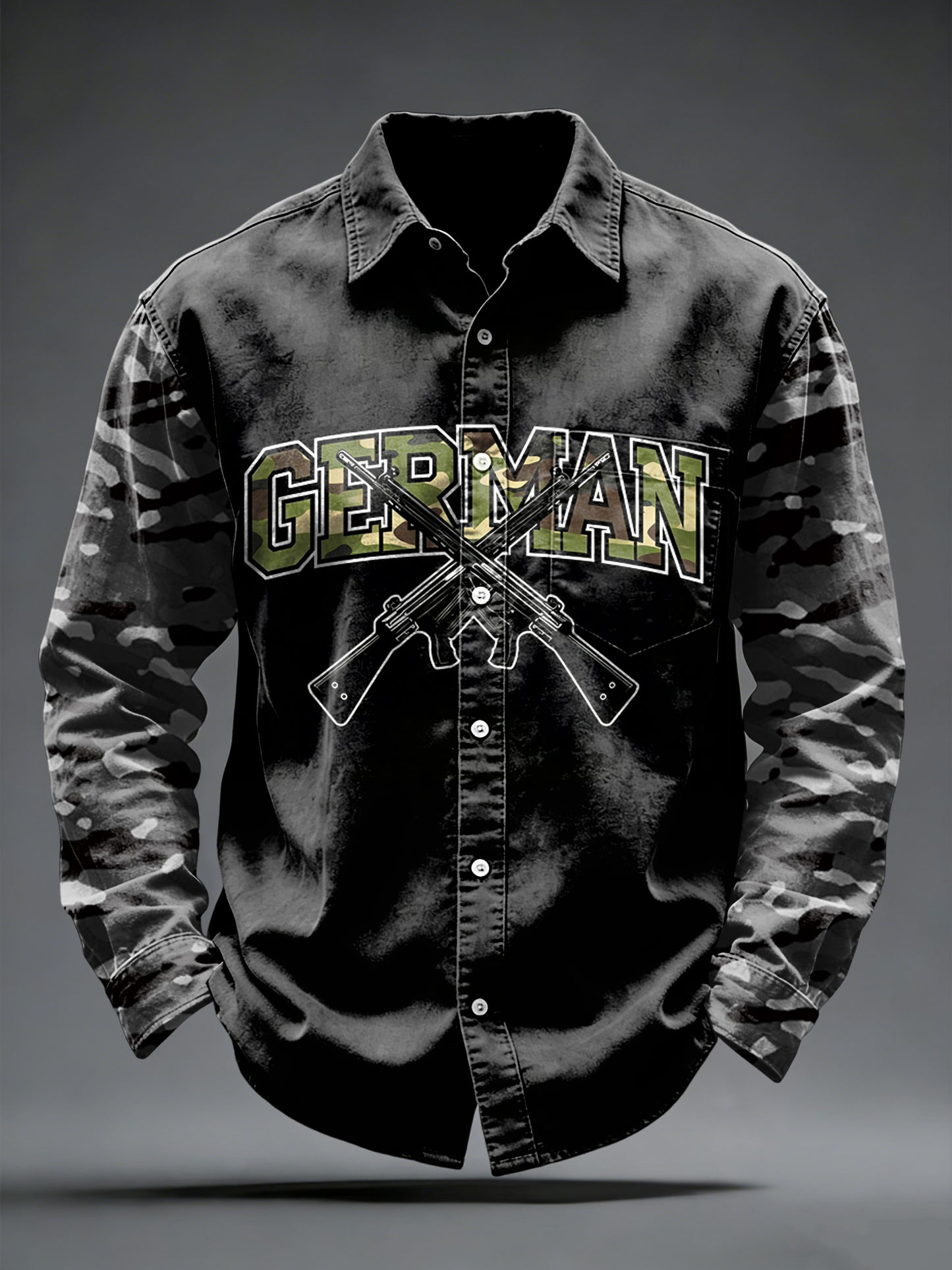 Herren-Camouflage-Patchwork-Print-Freizeit hemd