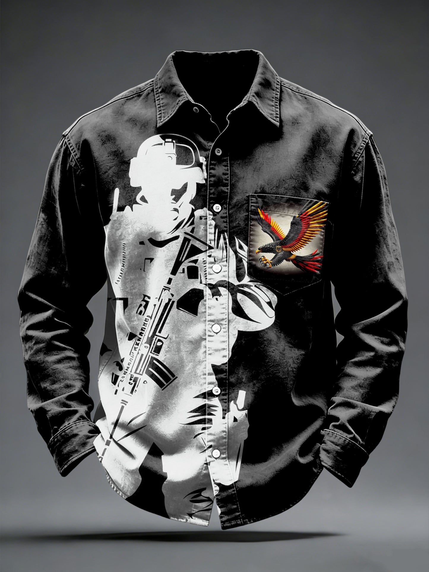 Herren-Adler mit deutscher Flagge Militär druck Freizeit hemd