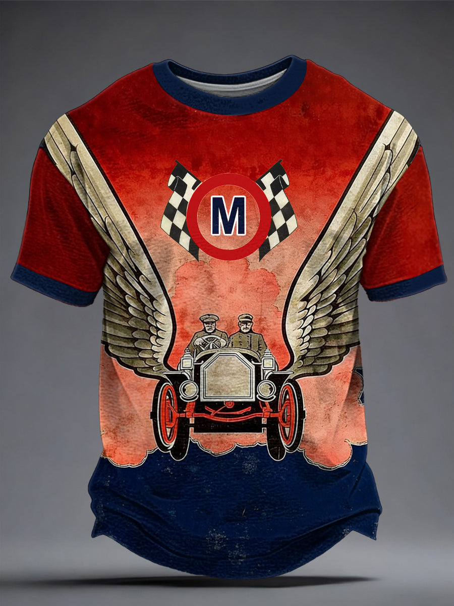 Herren Retro-Renn öl Bedrucktes T-Shirt