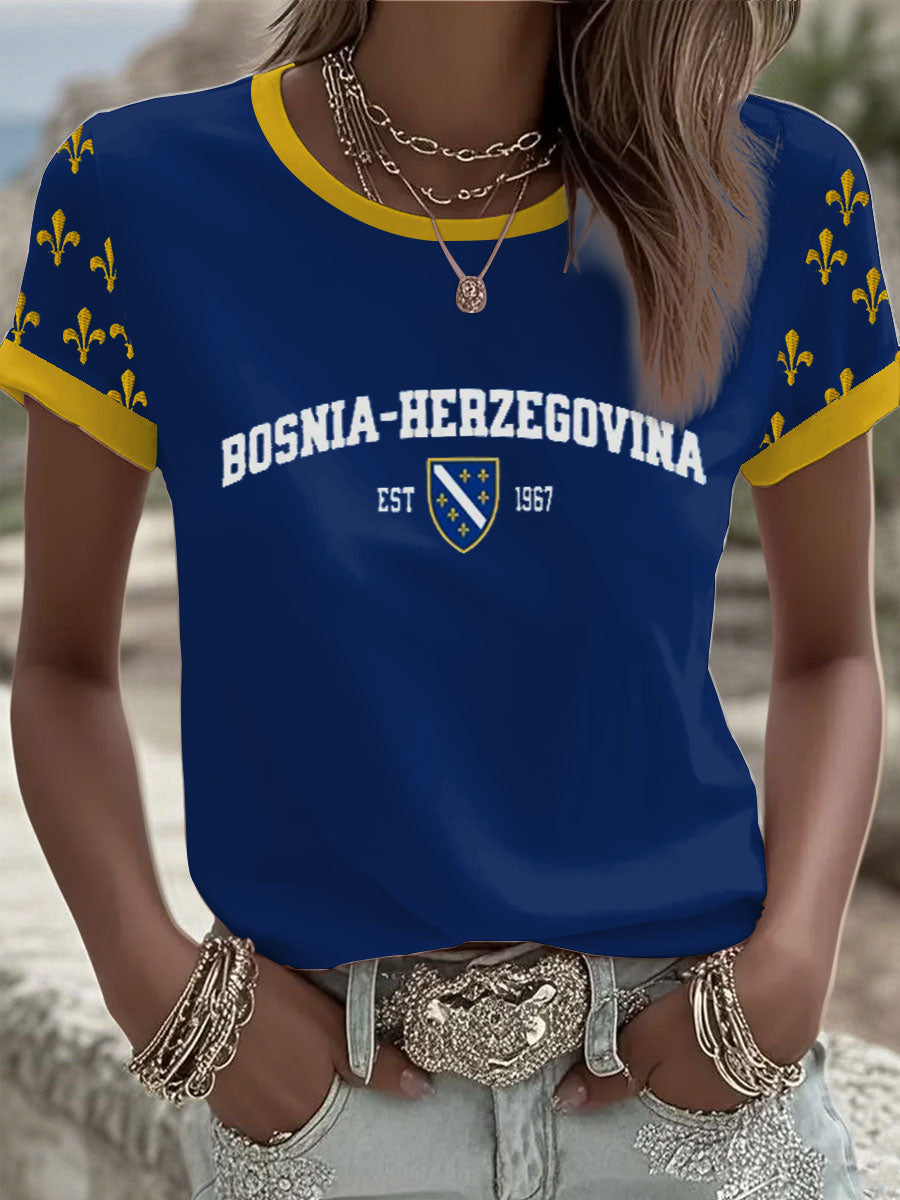 Damen Bosnien ZMAJEVI Fußballfan bedrucktes Kurzarm-T-Shirt