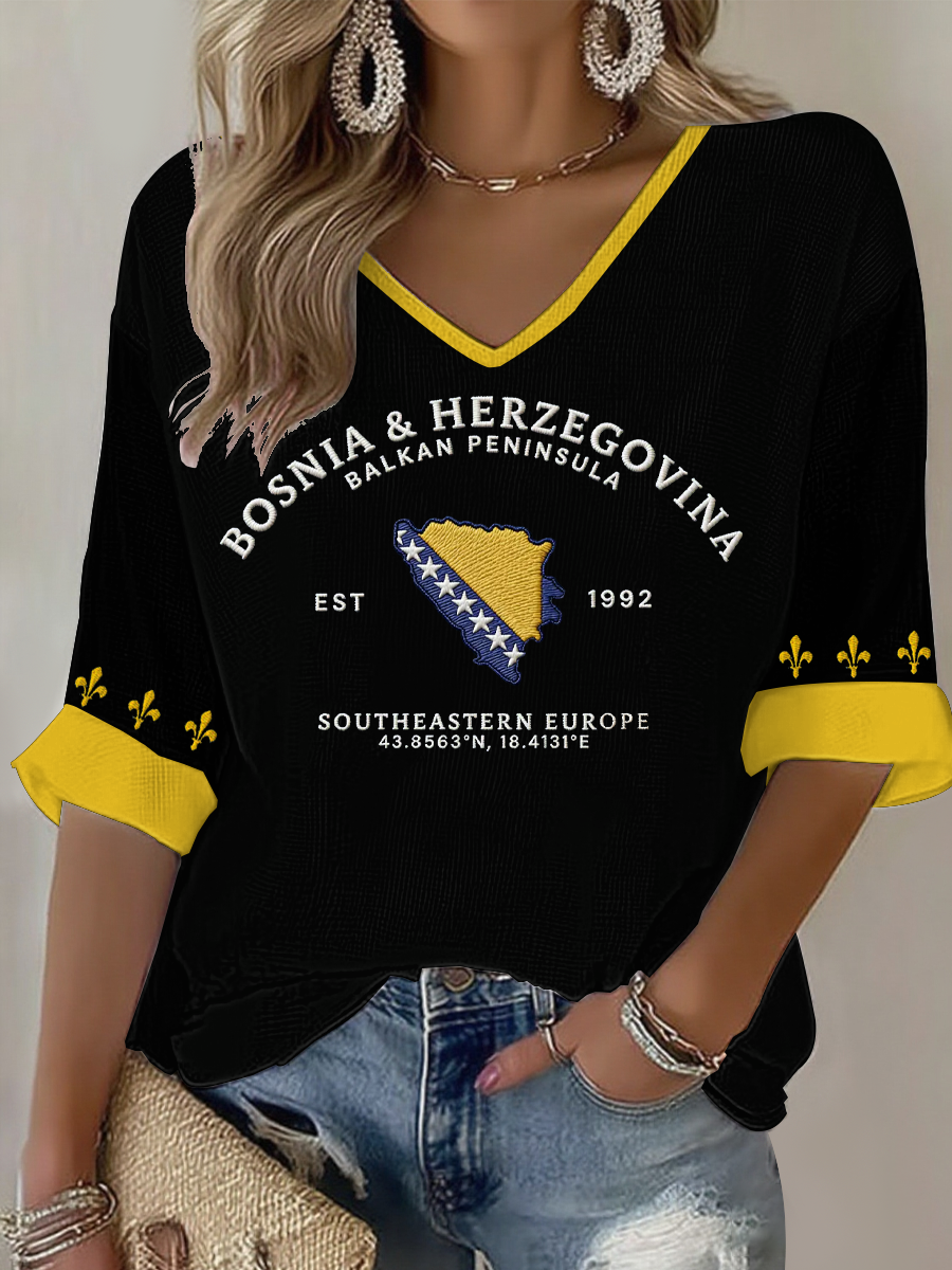 Damen Bosnien ZMAJEVI Fußballfan bedrucktes Waffel-T-Shirt