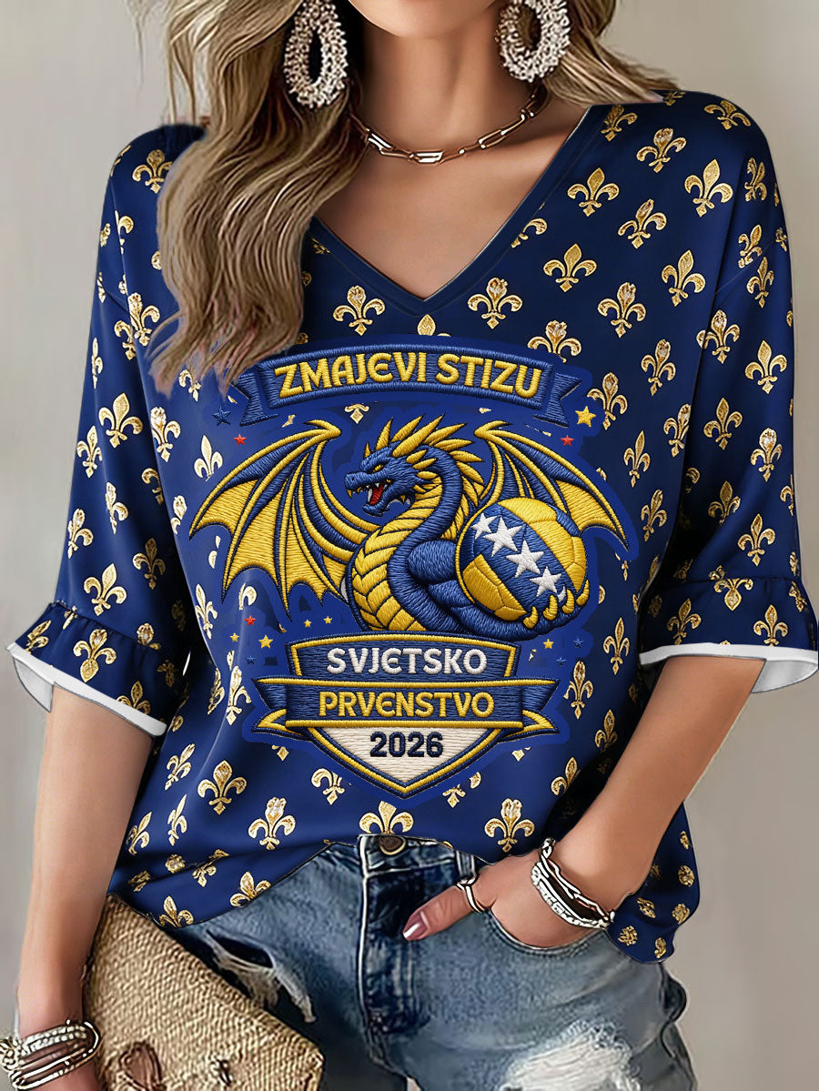 Damen-T-Shirt mit Bosnien-Fußballmotiv und ZMAJEVI-Print