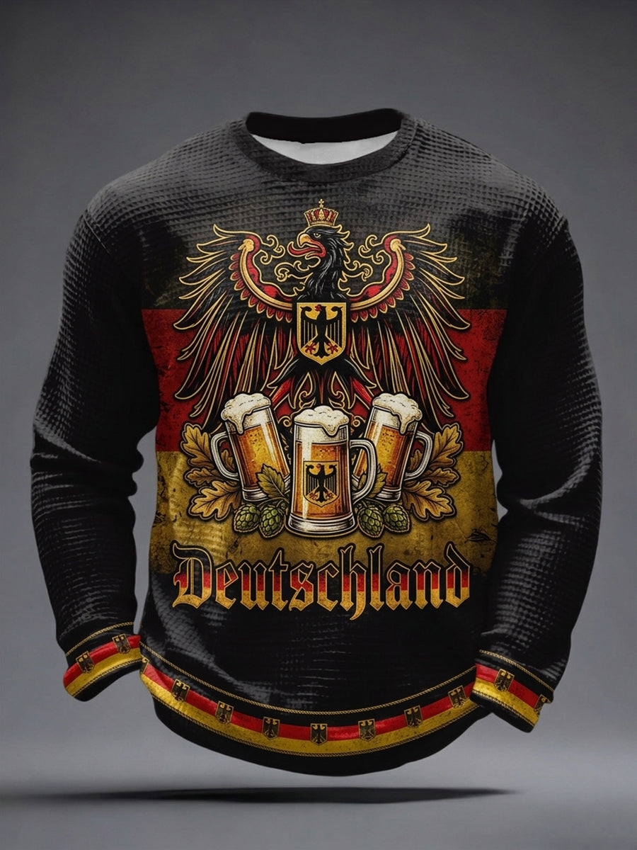 Herren-Deutschland-Bierliebhaber-Waffel-Langarm-T-Shirt