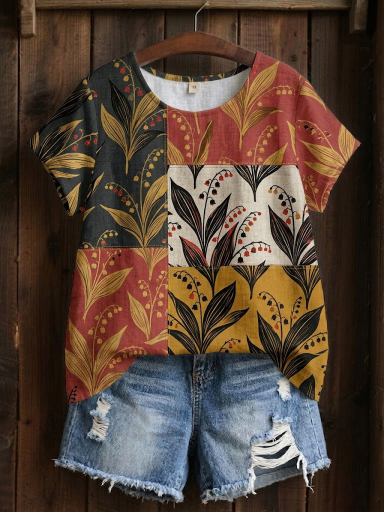 Damen-Maiglöckchen-Print-T-Shirt