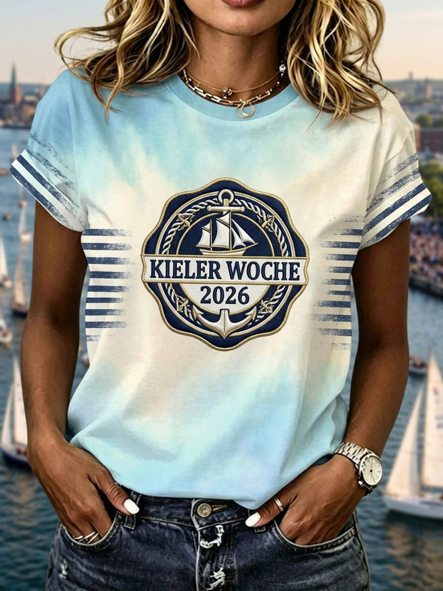 Damen-Kieler-Woche-Print-Lässiges T-Shirt