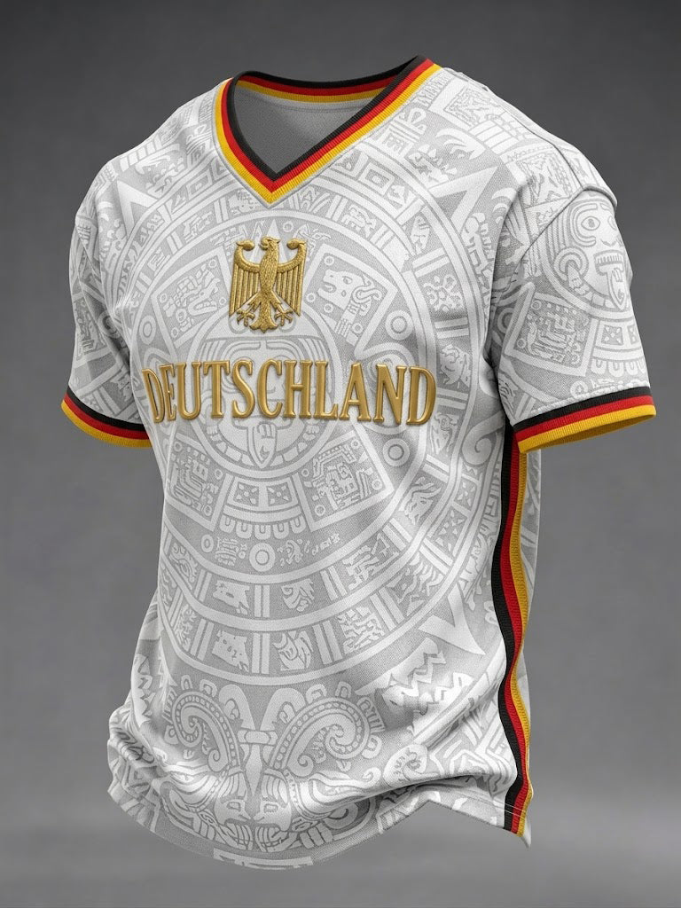 Herren Deutschland Fußball Bedrucktes T-Shirt mit V-Ausschnitt