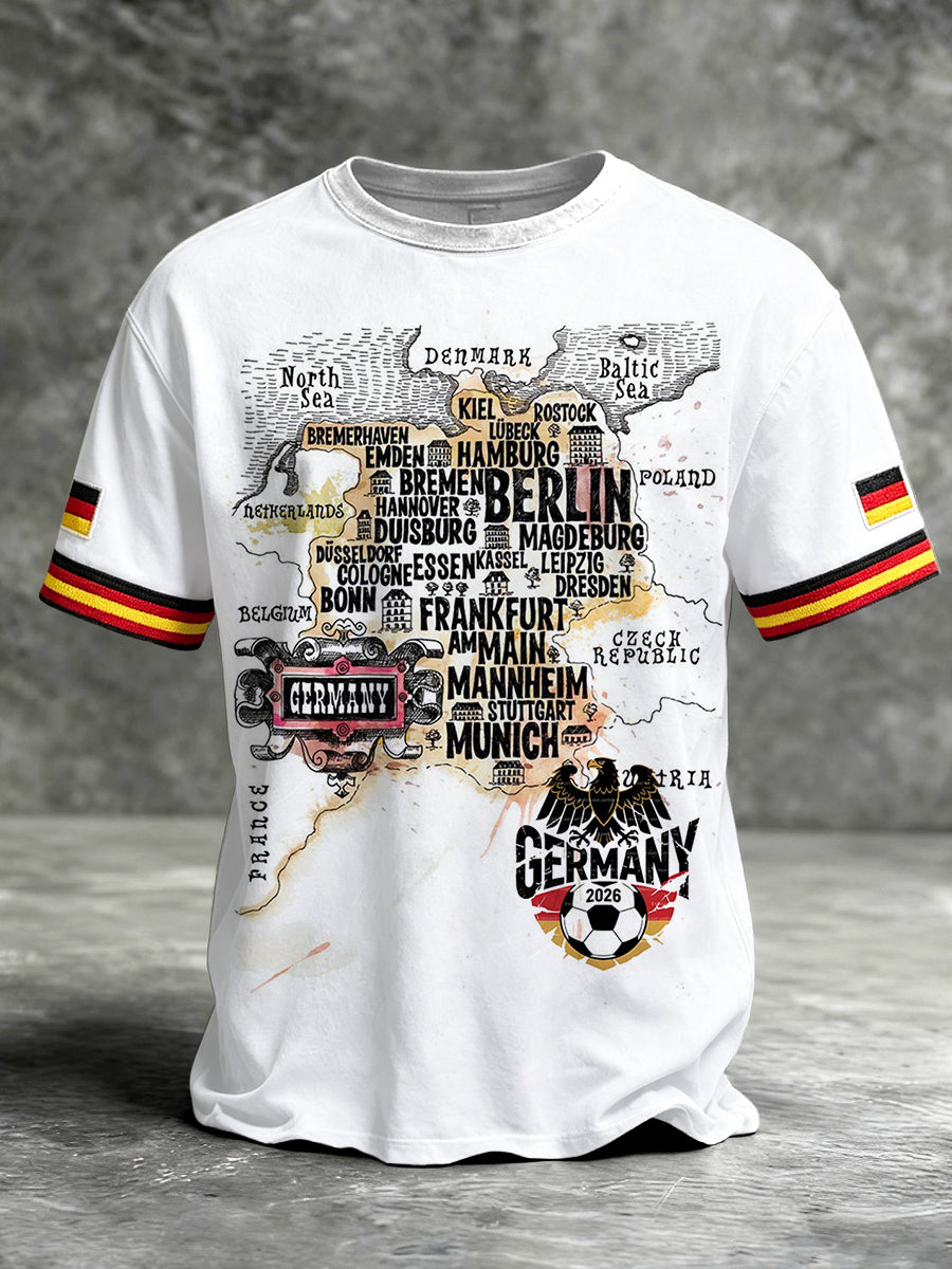 Herren-Deutschland-Fußball-Print weißes Freizeit-T-Shirt