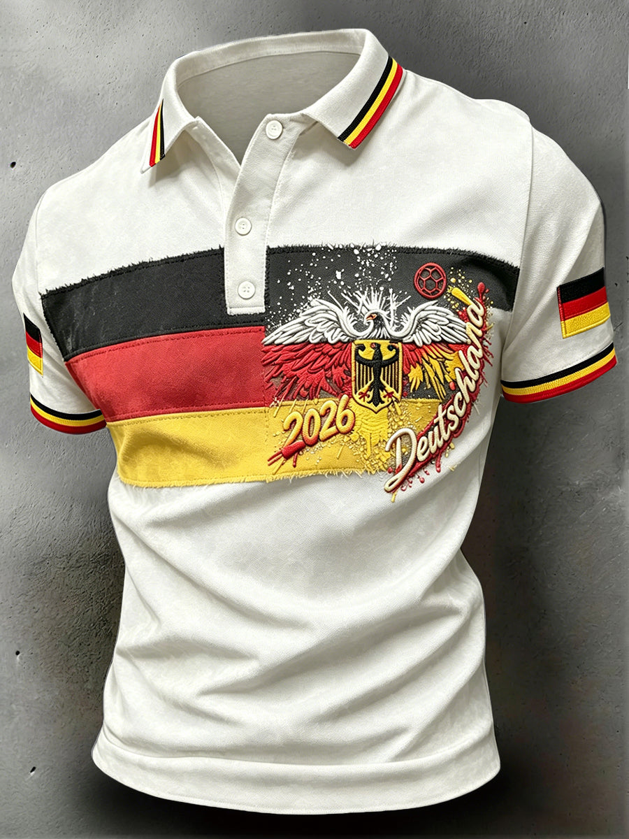 Herren 2026 Deutsche Flagge Patchwork Print Casual Polo Shirt