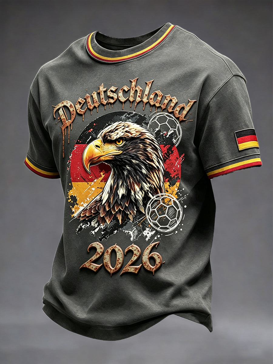 Herren Deutsch Fußball Adler Graffiti Print 2026 Vintage Freizeit T-Shirt