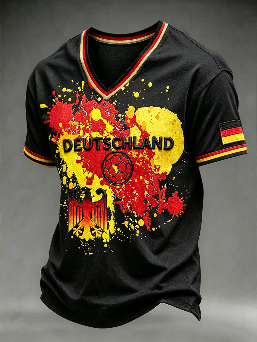 Herren-T-Shirt mit V-Ausschnitt, Schwarz
