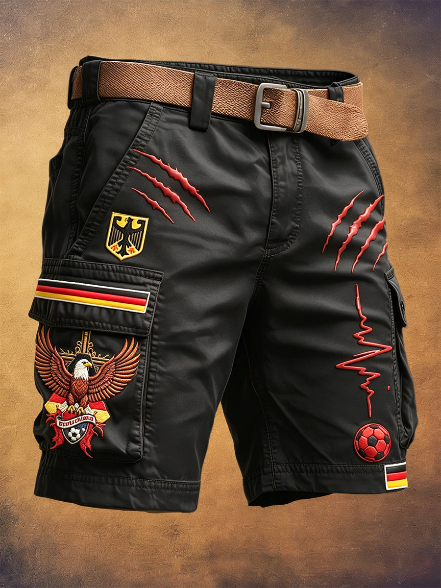 Herren schwarze Freizeit-Work-Shorts mit deutschem Fußballadler-Print