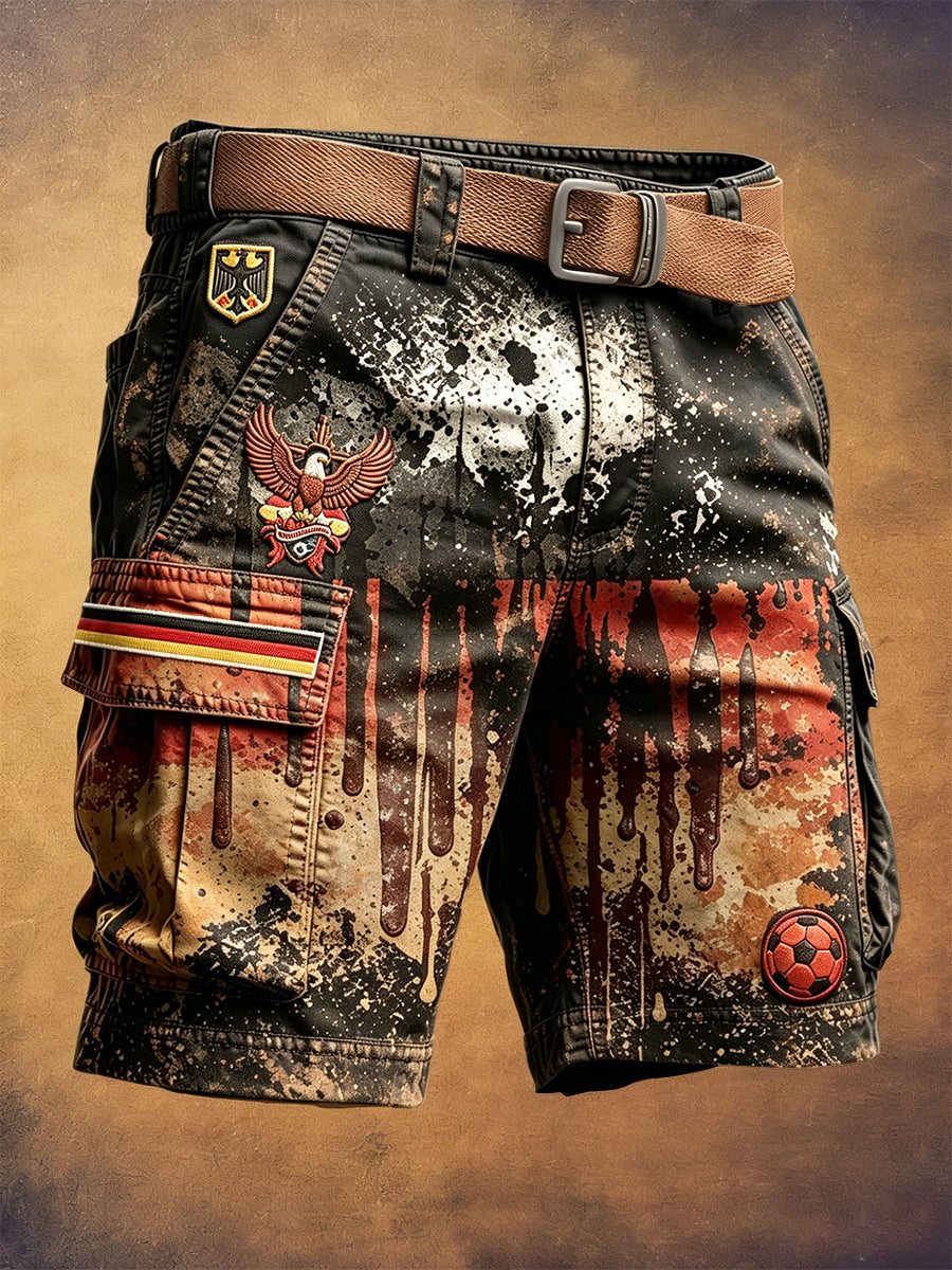 Herren Vintage deutsche Fußball-Adler-Print Freizeit-Mode Arbeits-Shorts