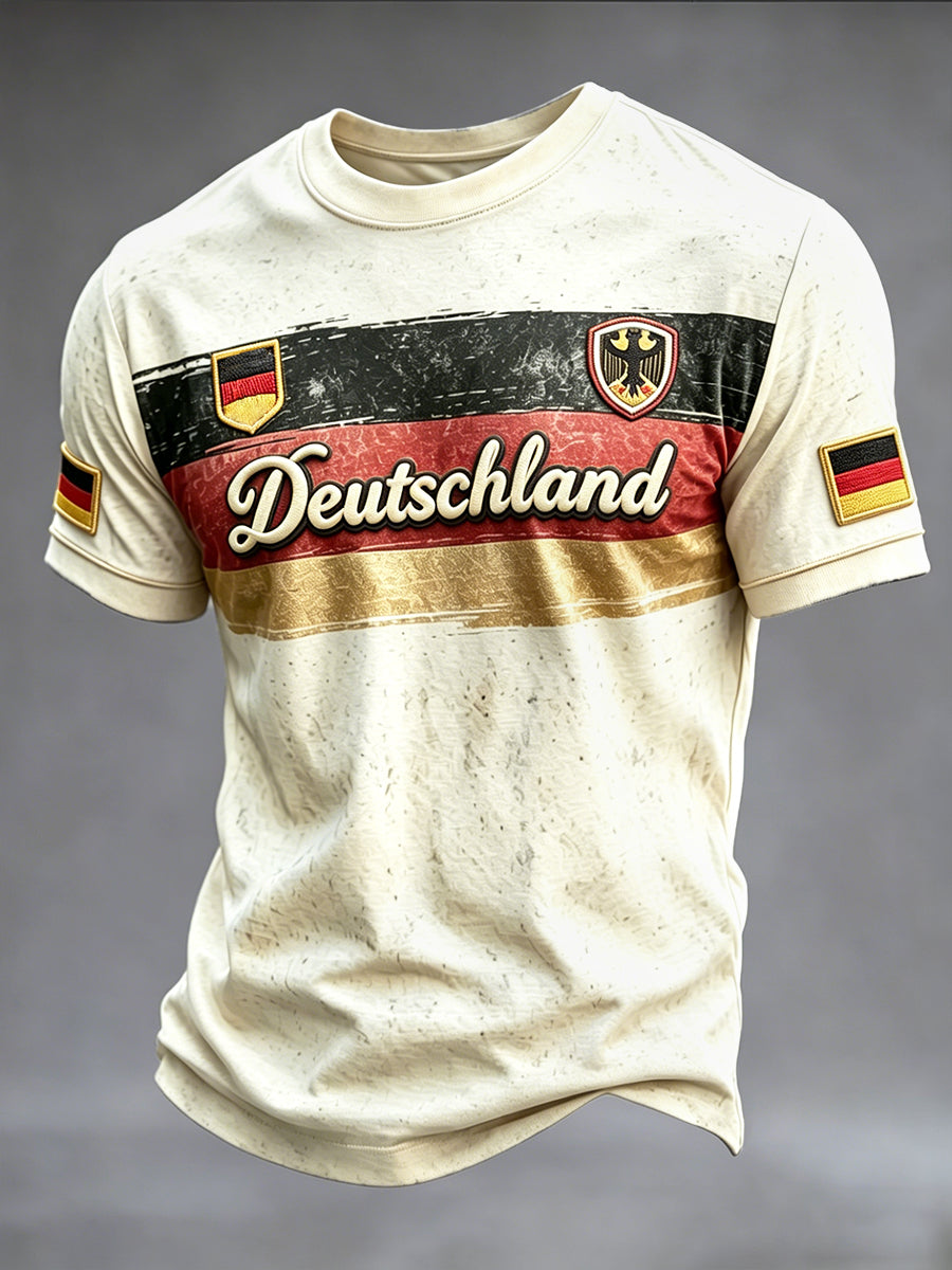 Herren-Vintage-T-Shirt mit deutscher Flagge und Fußball-Print, lässig