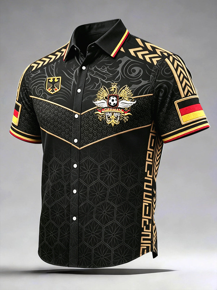 Herren-T-Shirt in Schwarz mit deutschem Fußball-Print, lässig, kurzärmlig