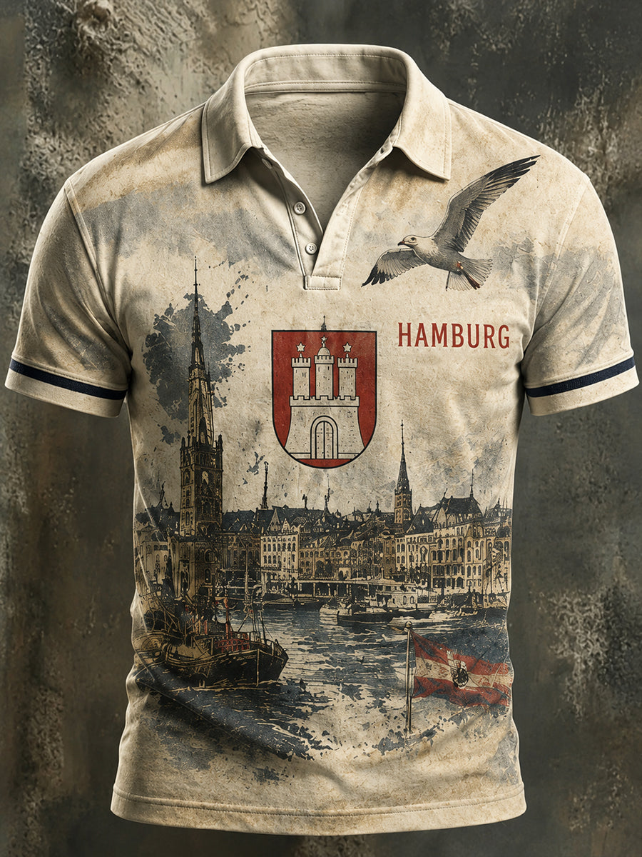 Herren-Retro-Hemd mit Hamburger Hafenmotiv