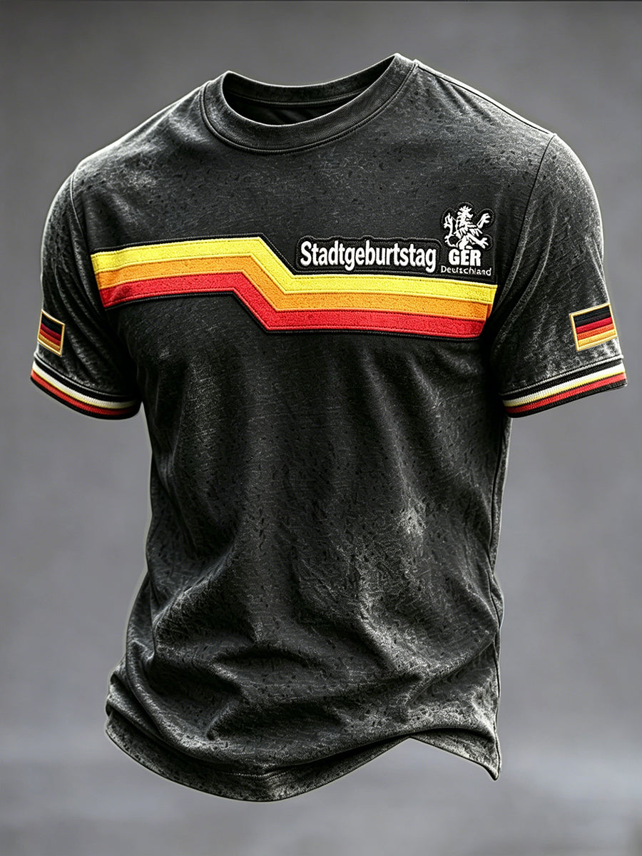Herren-Casual-T-Shirt in Schwarz mit Münchner Streifen
