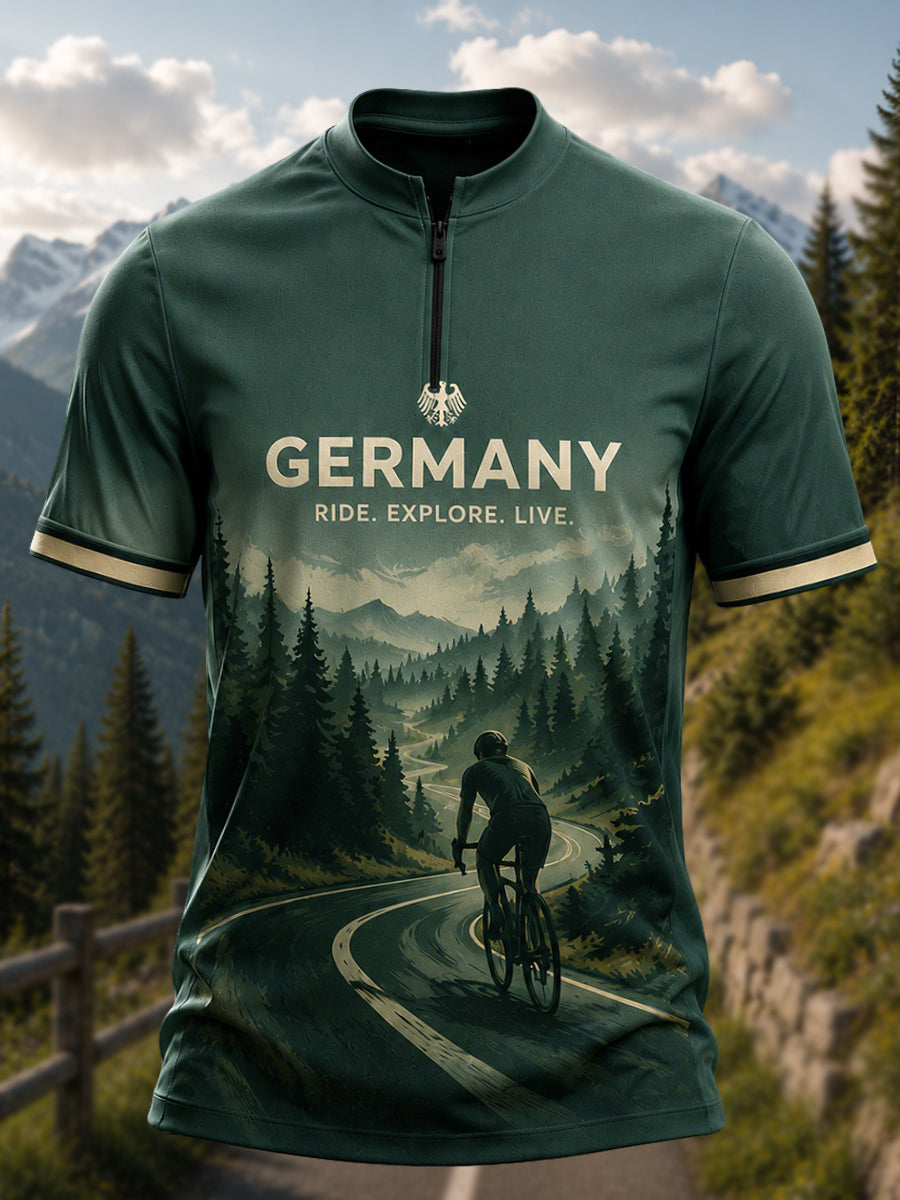 Herren-Radsporttrikot aus Deutschland mit halbem Reißverschluss und kurzen Ärmeln