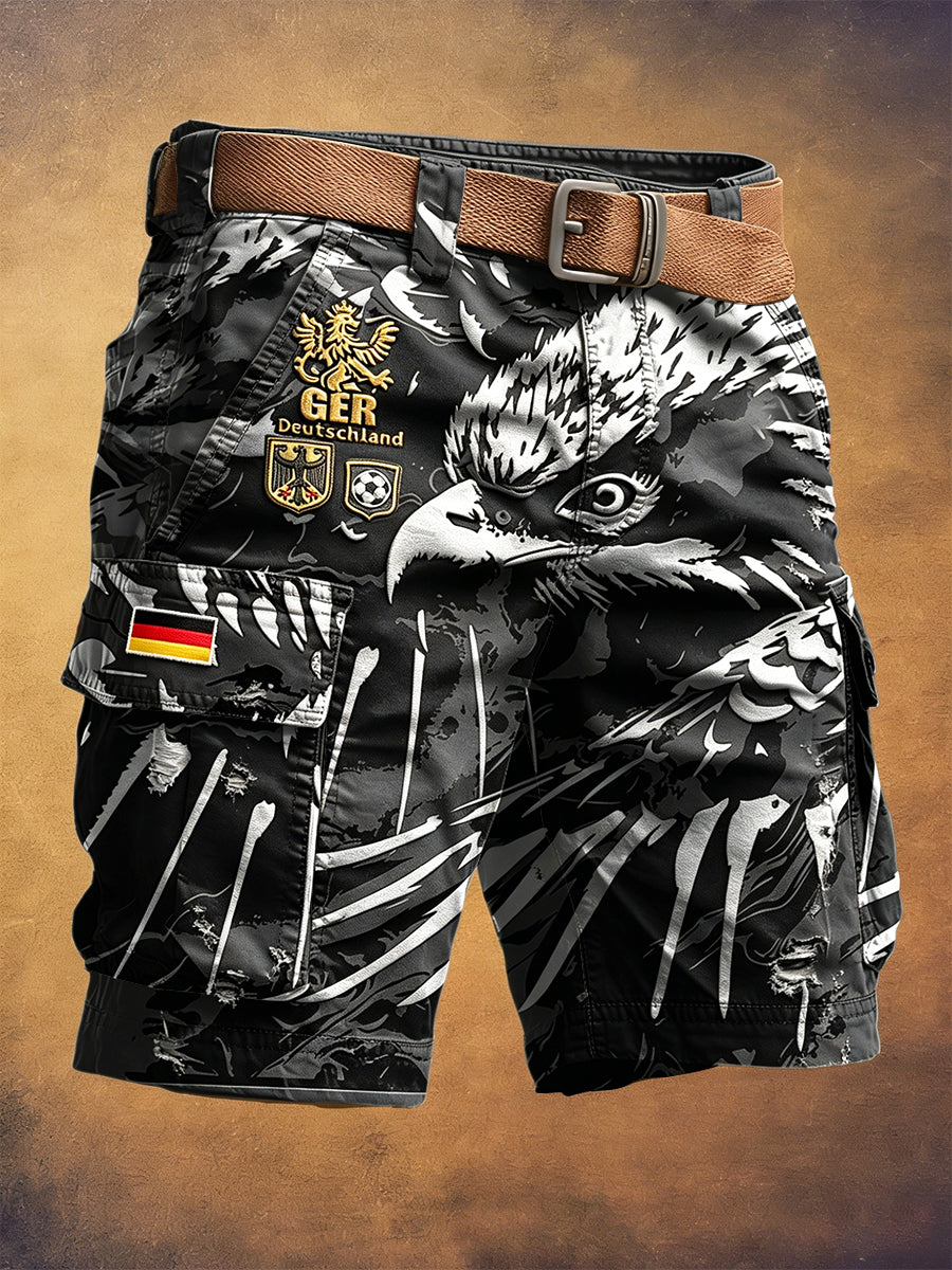 Herren-Shorts in Schwarz mit deutschem Fußballadler-Print, lässig für die Arbeit