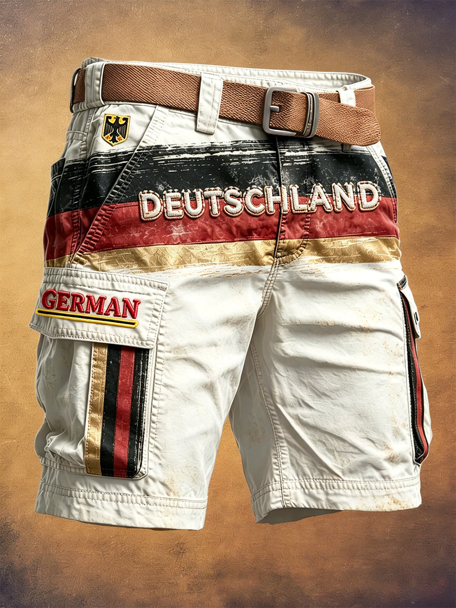 Herren-Shorts mit Vintage-Print zur deutschen Flagge, lässig für die Arbeit
