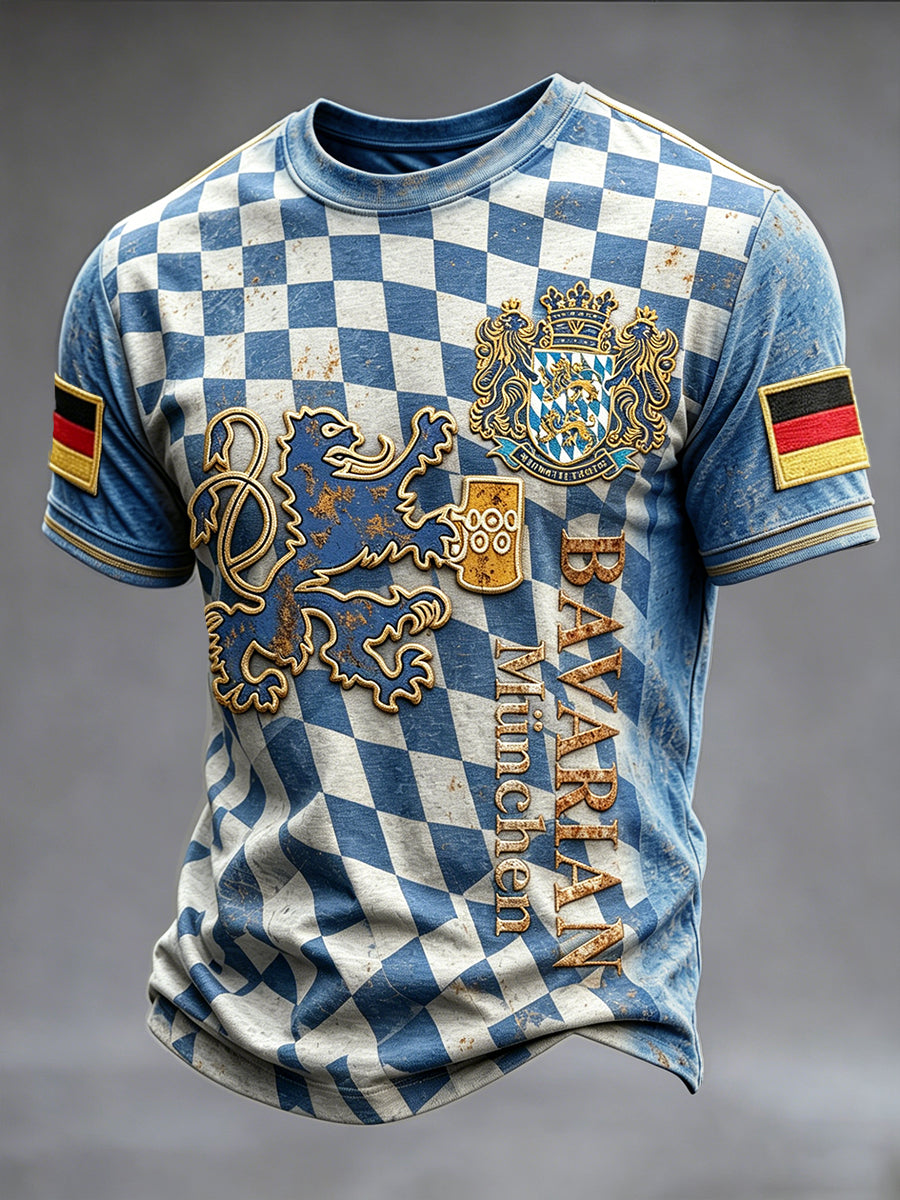 Herren-T-Shirt im Vintage-Stil mit Münchner Karomuster, lässig