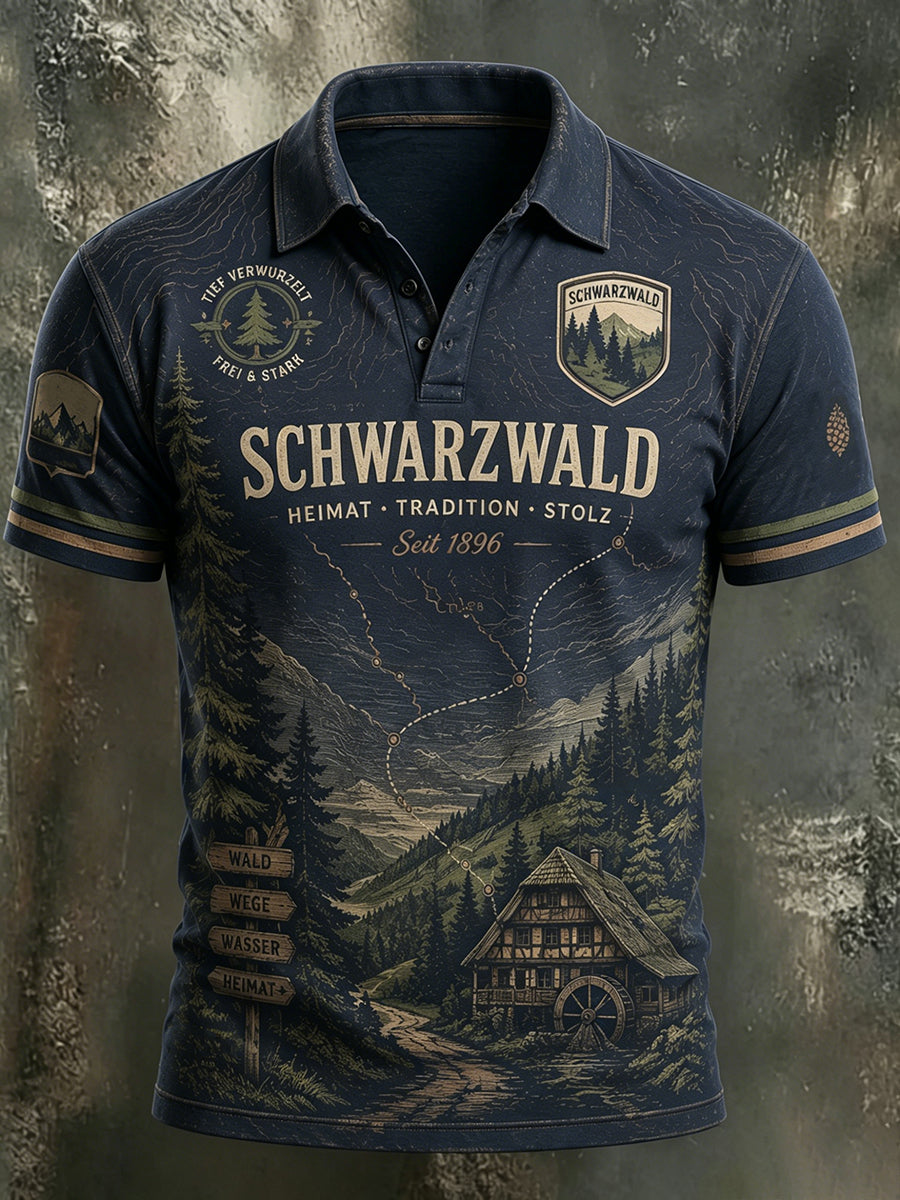 Herrenhemd im Schwarzwald-Stil mit Vintage-Print