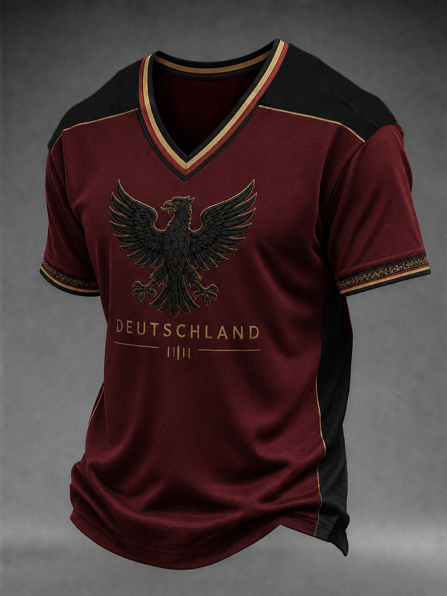Herren-Fußballfan-T-Shirt aus Deutschland mit V-Ausschnitt und Print