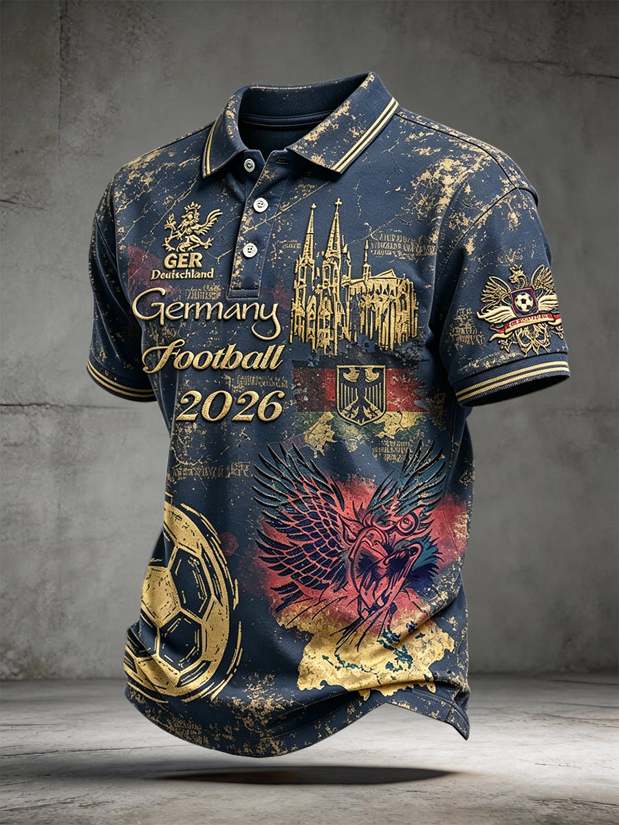 Herren-Poloshirt im Retro-Design mit deutschem Fußballmotiv, lässiger Stil, Modell 2026