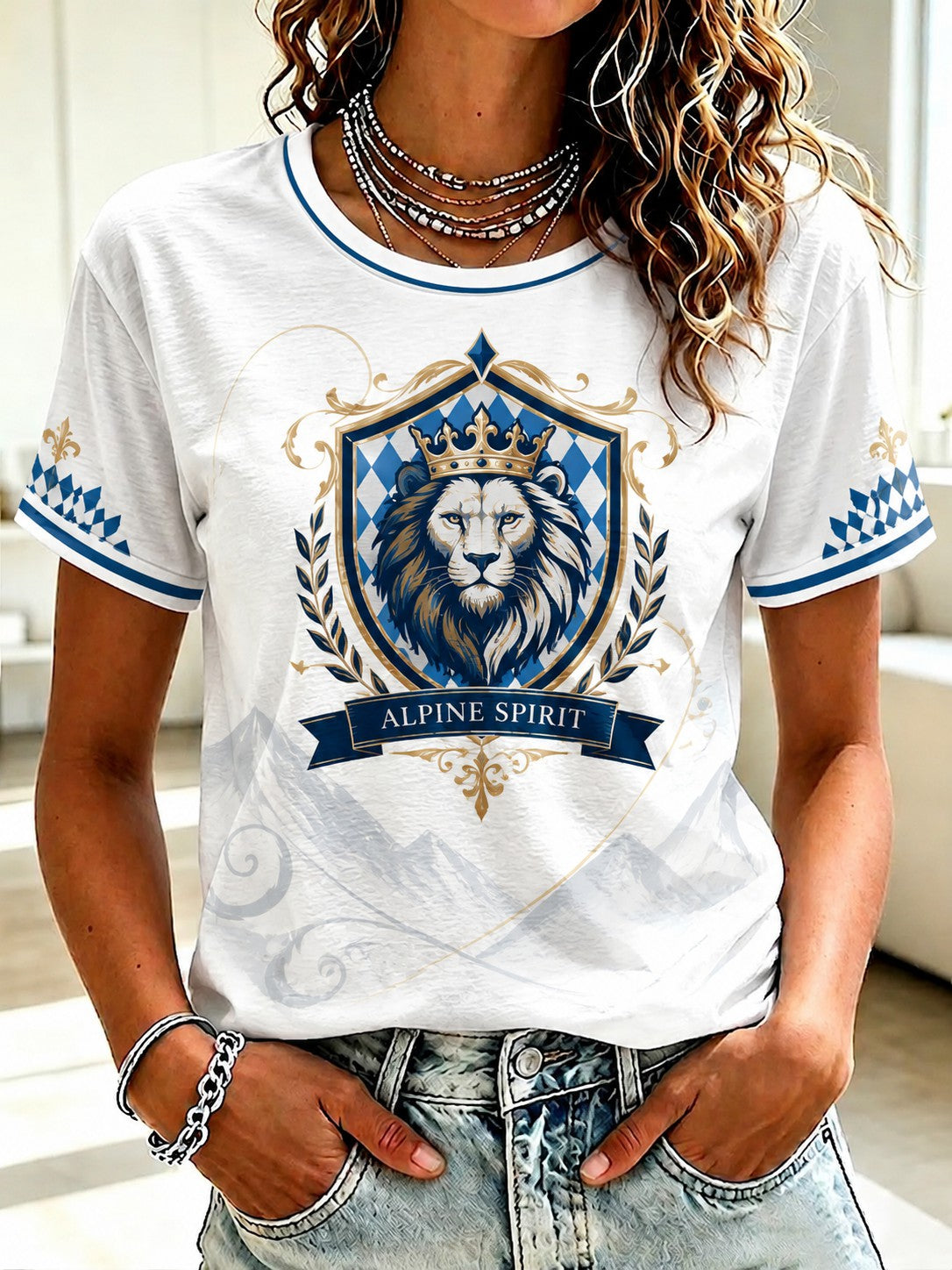 Damen-T-Shirt mit bayerischem Löwen-Print