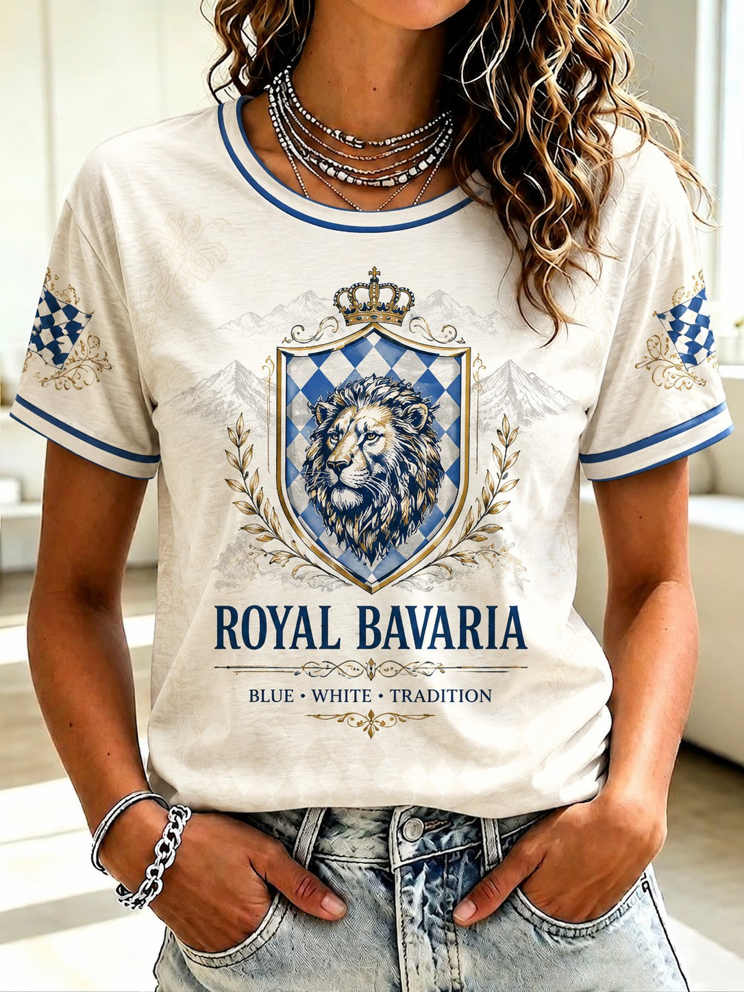 Damen-T-Shirt mit bayerischem Löwen-Print