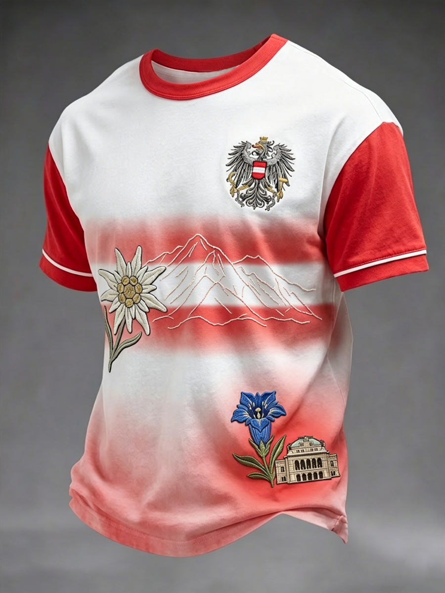 Vintage österreich isches Gradienten Patchwork Casual T-Shirt