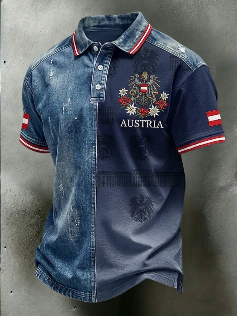 Vintage österreich isches Patchwork-lässiges Polos hirt