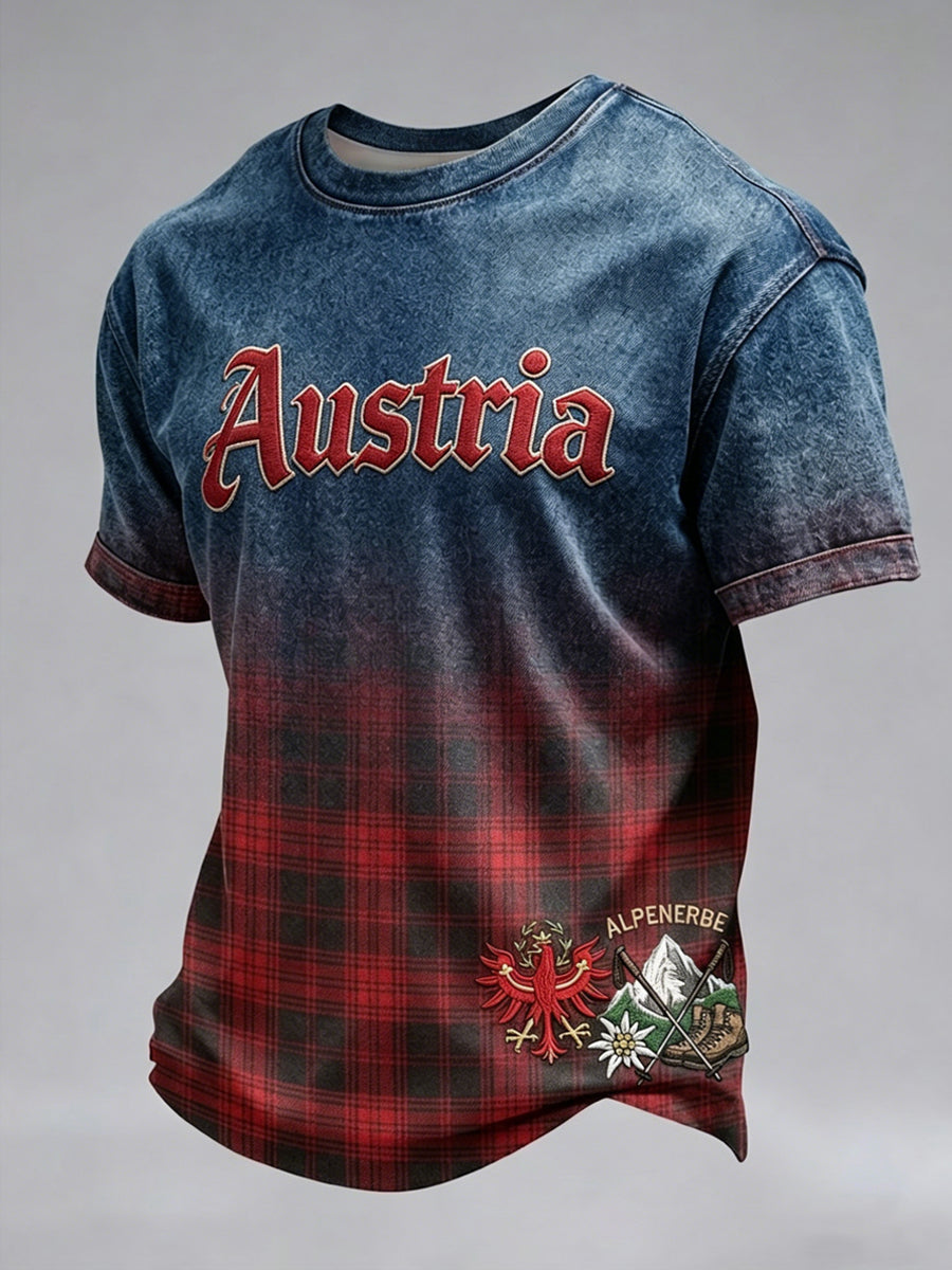 Vintage österreich isches Plaid Patchwork Casual T-Shirt