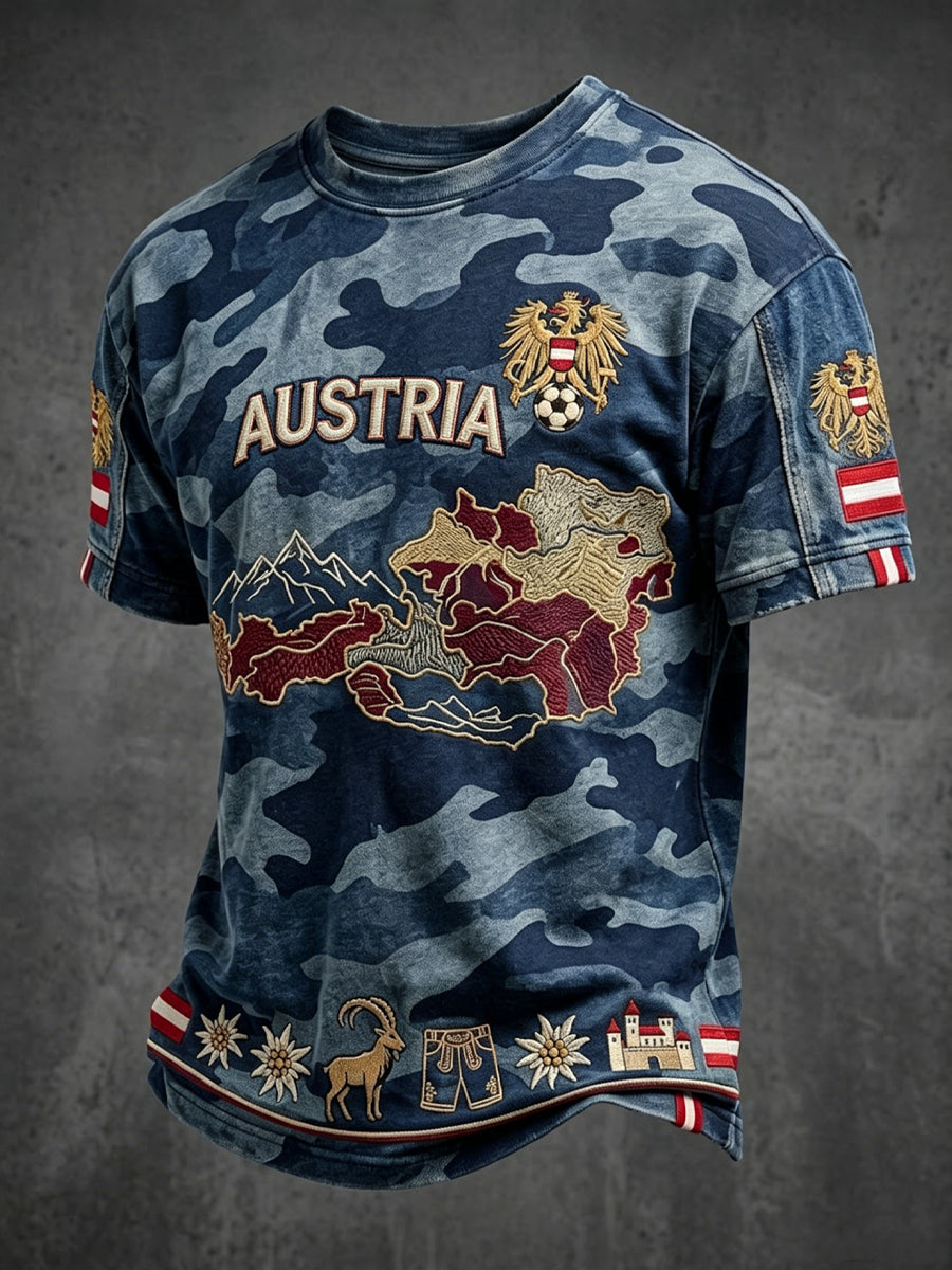 Vintage österreich ische Adler Camo Karte lässig T-Shirt