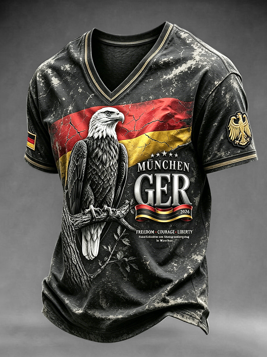 Herren-München-Vintage-Print – Freizeit-T-Shirt mit deutscher Flagge