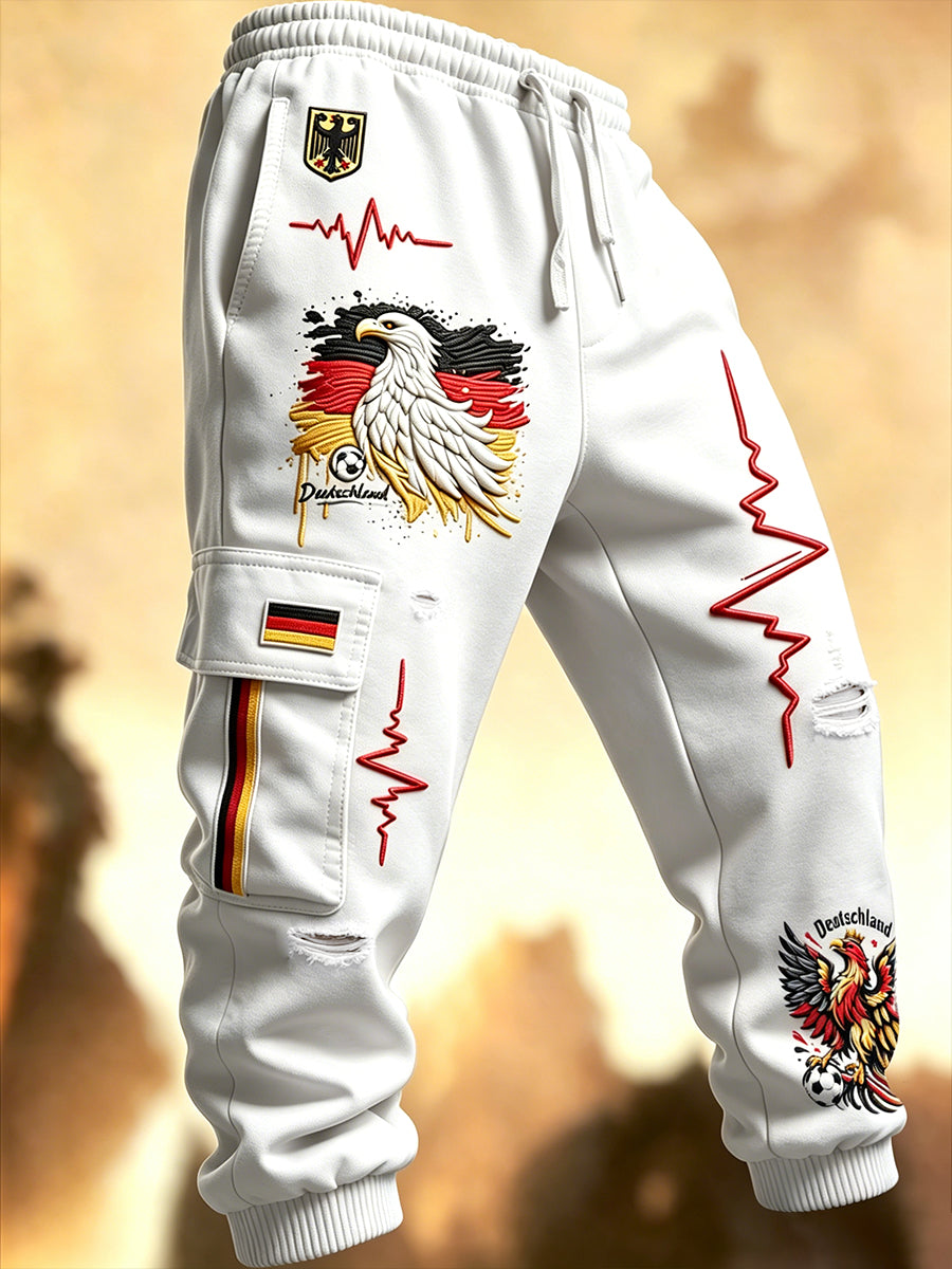 Herren-Hose weiße Freizeithose mit deutschem Fußball-Print