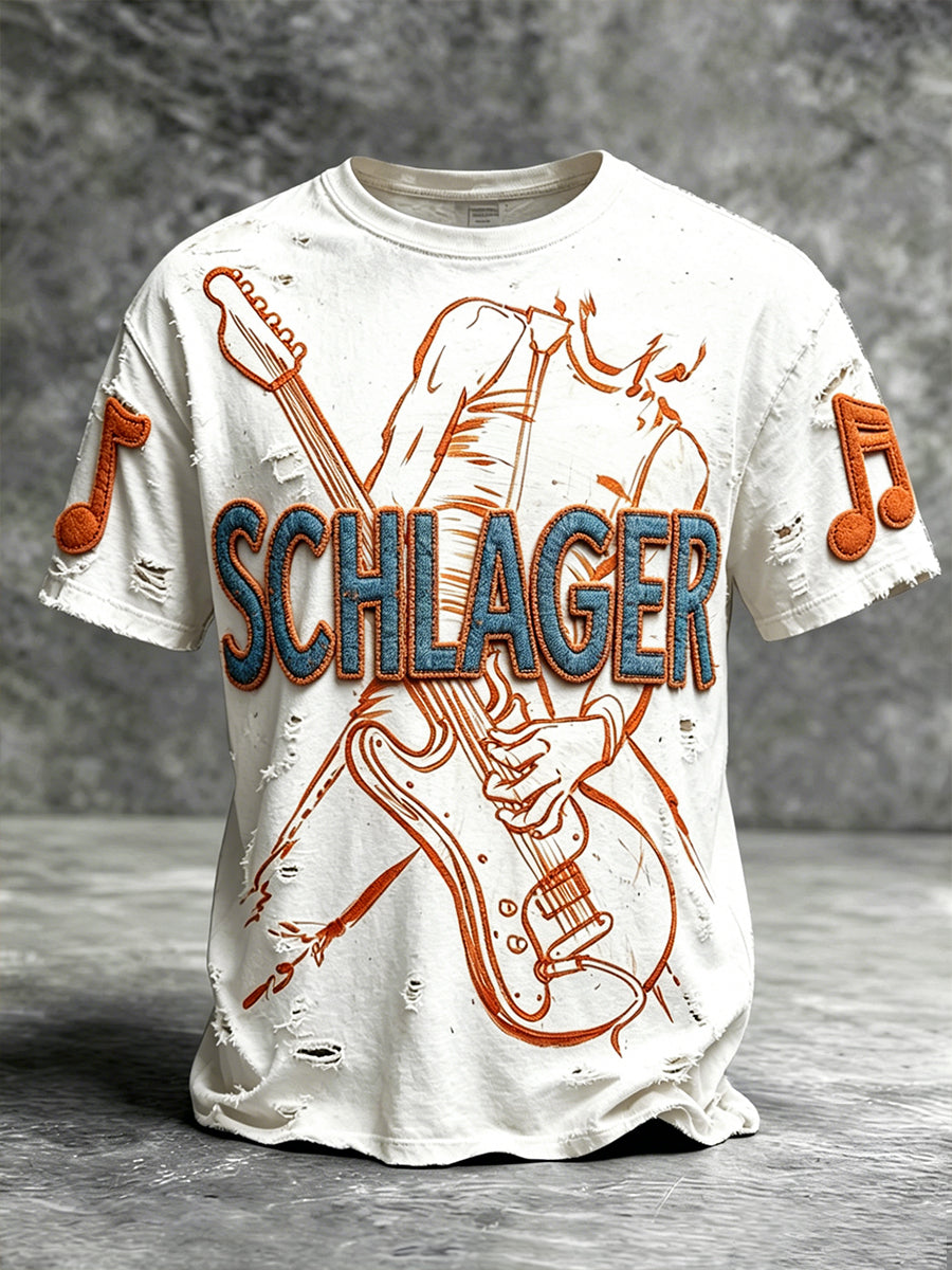 Herren Weiß Retro Deutsch Schlager move Graffiti Print Casual T-Shirt