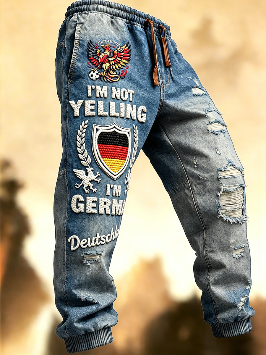 Herren-Sport hose im deutschen Stil mit Distressed Denim-Look bedruckt