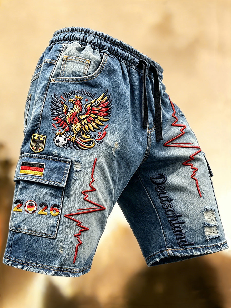 Herren-Fußball Retro-Jeans-Print Freizeit-Sport-Shorts