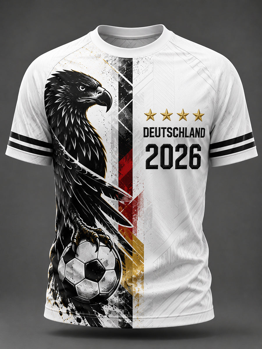 Herren-T-Shirt mit kurzem Ärmel und Fußballmotiv für deutsche Fans
