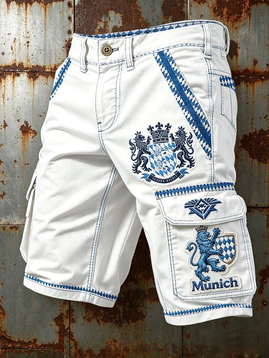 Herren-Shorts in Weiß mit deutschem bayerischem Print, lässig und modisch für die Arbeit