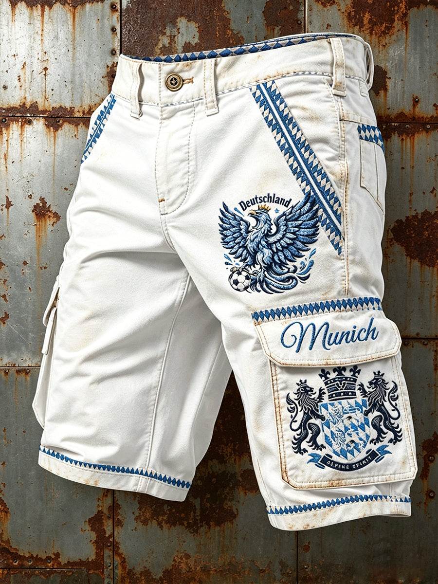 Herren-Shorts in Weiß, deutscher bayerischer Vintage-Print, lässig für die Arbeit