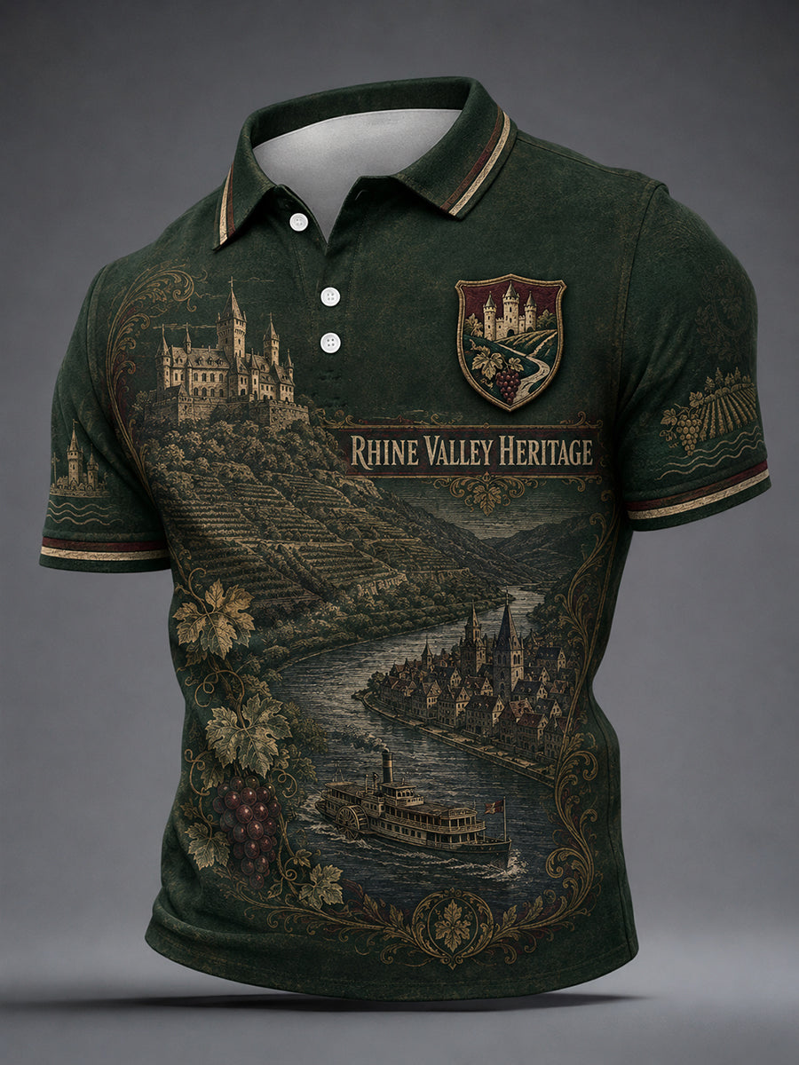 Herren-Retro-Hemd mit deutschem Rheintal-Druck